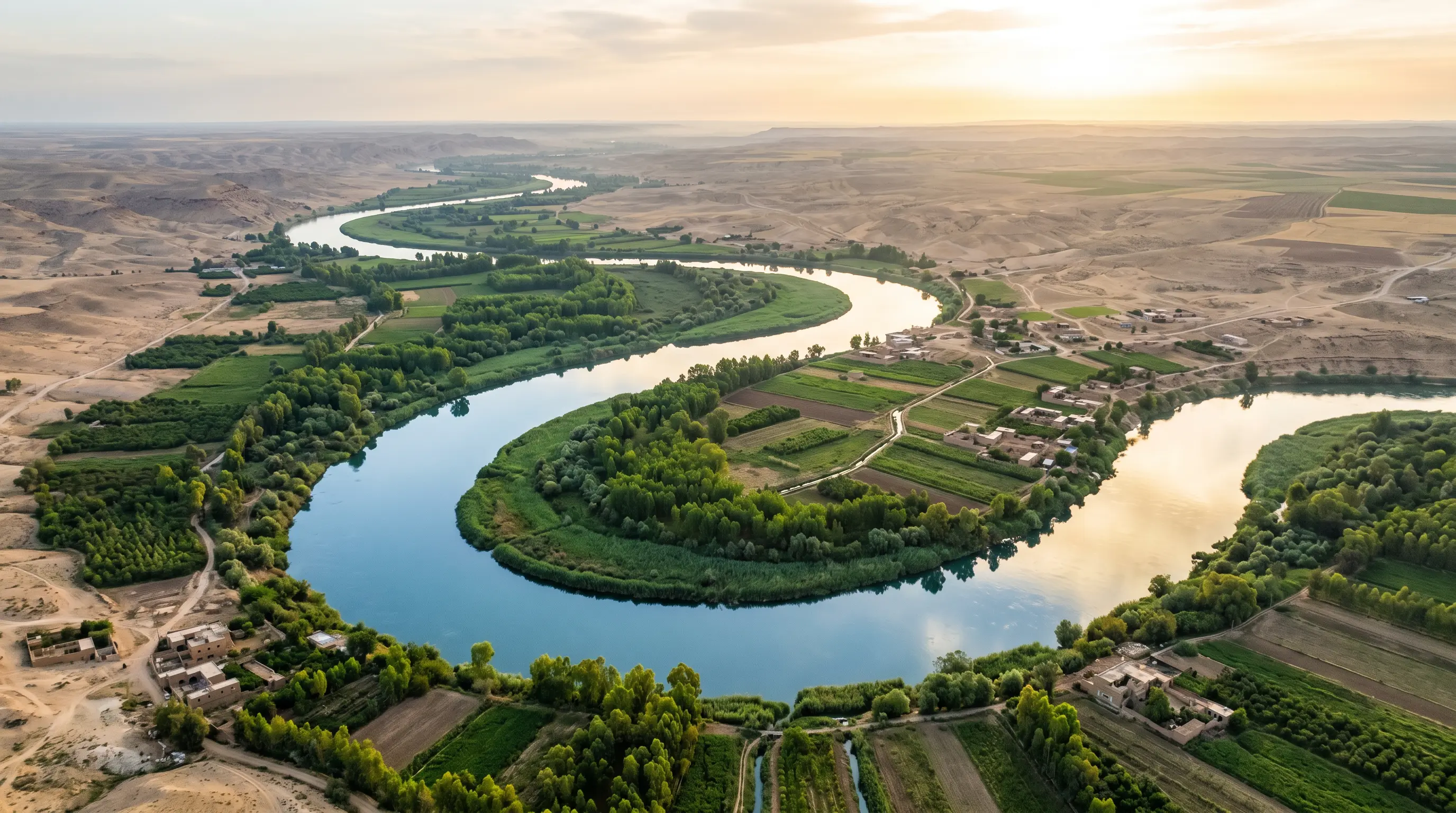 A river through cultivated farmland