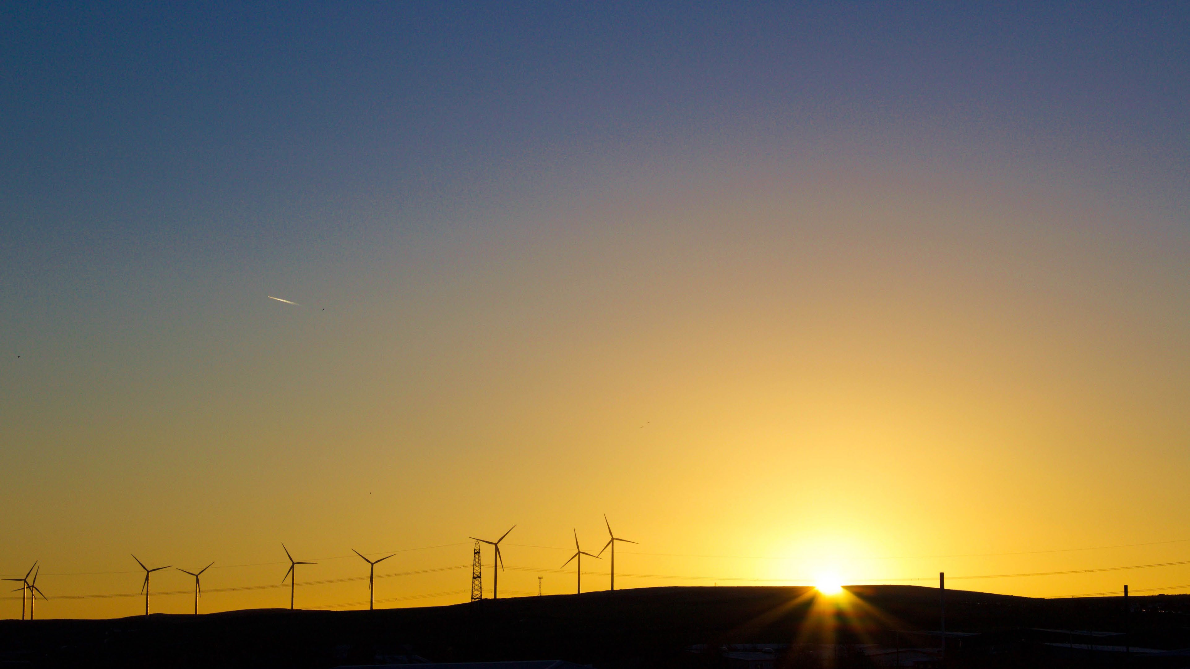 Wind turbines at dusk